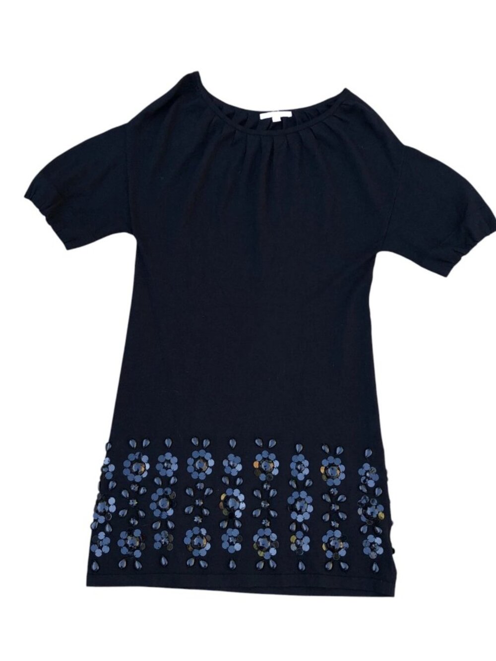 REBECCA TAYLOR Floral Embellishment Dress Women's LARGE Rayon Short Sleeve Black